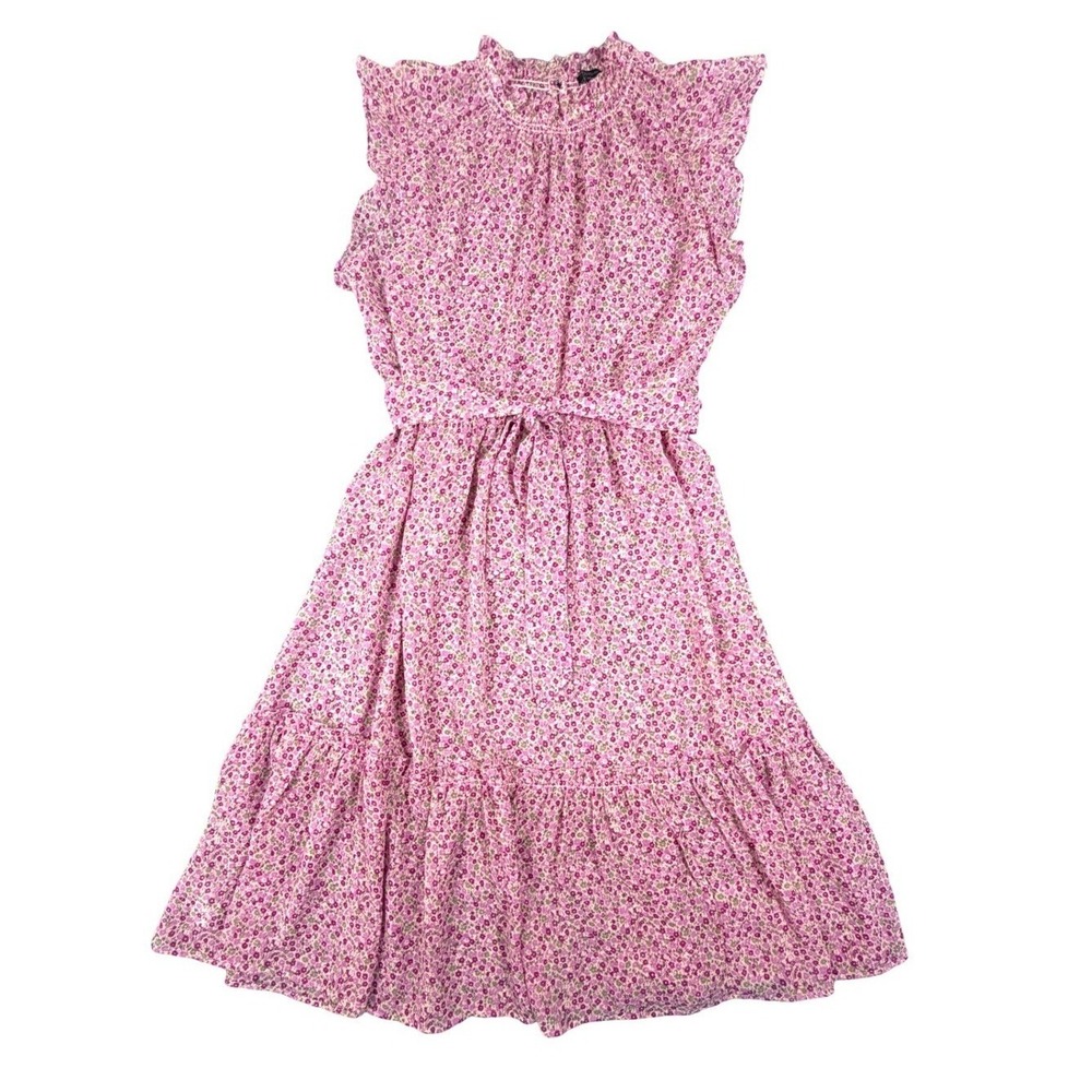 Ann Taylor Factory Pink Floral Smocked Neck Ruffle Midi Dress Womens XL